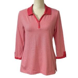 Croft & Barrow Women's Pink Collared 3/4 Sleeve Shirt Size Medium Casual & Comfy